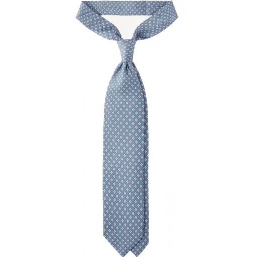 Viola Milano Ties & Bow Ties-- Artisan Pattern Selftipped Silk Tie - Denim Mix - Handmade in Italy - Luxury Exclusive Collection - Avvenice