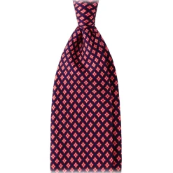 Viola Milano Ties & Bow Ties-- Artisan Pattern Selftipped Silk Tie - Navy/Red - Handmade in Italy - Luxury Exclusive Collection - Avvenice