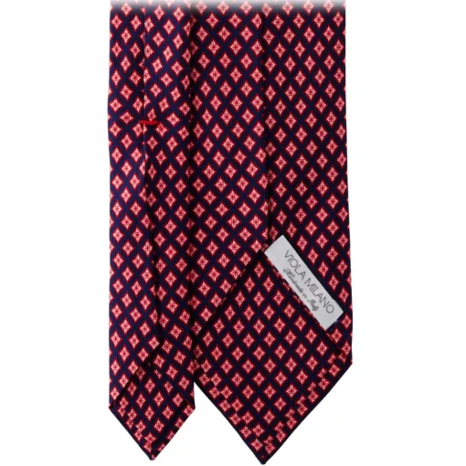 Viola Milano Ties & Bow Ties-- Artisan Pattern Selftipped Silk Tie - Navy/Red - Handmade in Italy - Luxury Exclusive Collection - Avvenice