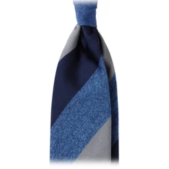 Viola Milano Ties & Bow Ties-- Block Stripe Woven Silk Jacquard Tie - Denim Mix - Made in Italy - Luxury Exclusive Collection - Avvenice