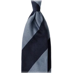 Viola Milano Ties & Bow Ties-- Block Stripe 3-Fold Grenadine Tie - Navy/Sea - Handmade in Italy - Luxury Exclusive Collection - Avvenice