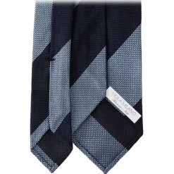 Viola Milano Ties & Bow Ties-- Block Stripe 3-Fold Grenadine Tie - Navy/Sea - Handmade in Italy - Luxury Exclusive Collection - Avvenice