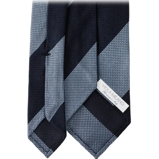 Viola Milano Ties & Bow Ties-- Block Stripe 3-Fold Grenadine Tie - Navy/Sea - Handmade in Italy - Luxury Exclusive Collection - Avvenice