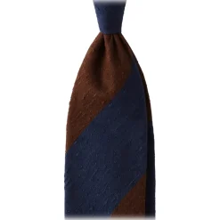 Viola Milano Ties & Bow Ties-- Block Stripe Handrolled Woven Shantung Tie - Navy/Brown - Handmade in Italy - Luxury Exclusive Collection - Avvenice