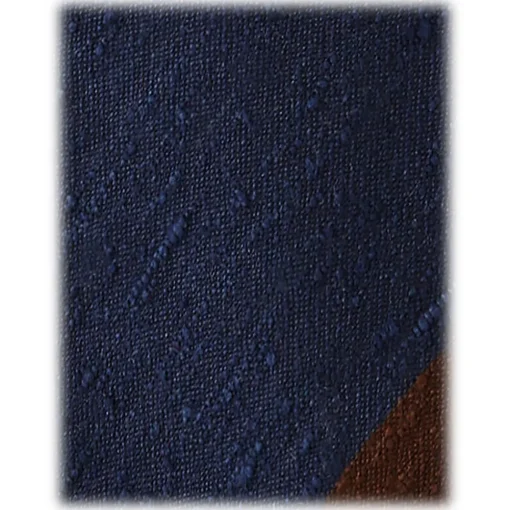 Viola Milano Ties & Bow Ties-- Block Stripe Handrolled Woven Shantung Tie - Navy/Brown - Handmade in Italy - Luxury Exclusive Collection - Avvenice