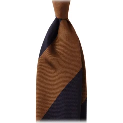 Viola Milano Ties & Bow Ties-- Block Stripe Handrolled Woven Silk Jacquard Tie - Navy/Brown - Handmade in Italy - Luxury Exclusive Collection - Avvenice