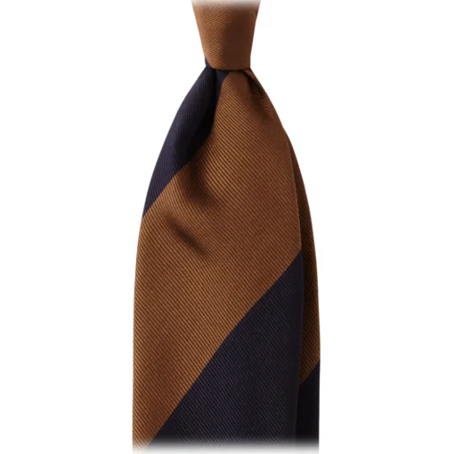 Viola Milano Ties & Bow Ties-- Block Stripe Handrolled Woven Silk Jacquard Tie - Navy/Brown - Handmade in Italy - Luxury Exclusive Collection - Avvenice
