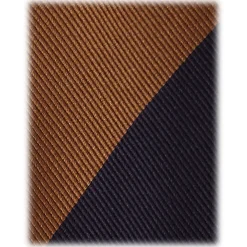 Viola Milano Ties & Bow Ties-- Block Stripe Handrolled Woven Silk Jacquard Tie - Navy/Brown - Handmade in Italy - Luxury Exclusive Collection - Avvenice