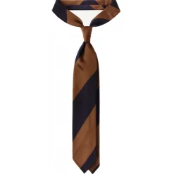 Viola Milano Ties & Bow Ties-- Block Stripe Handrolled Woven Silk Jacquard Tie - Navy/Brown - Handmade in Italy - Luxury Exclusive Collection - Avvenice
