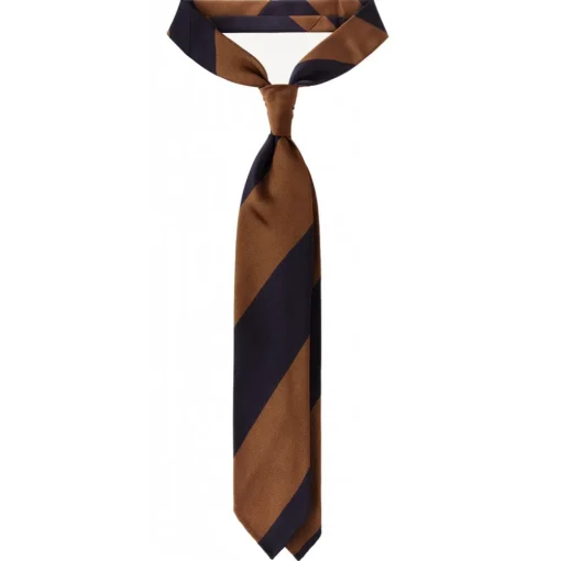 Viola Milano Ties & Bow Ties-- Block Stripe Handrolled Woven Silk Jacquard Tie - Navy/Brown - Handmade in Italy - Luxury Exclusive Collection - Avvenice
