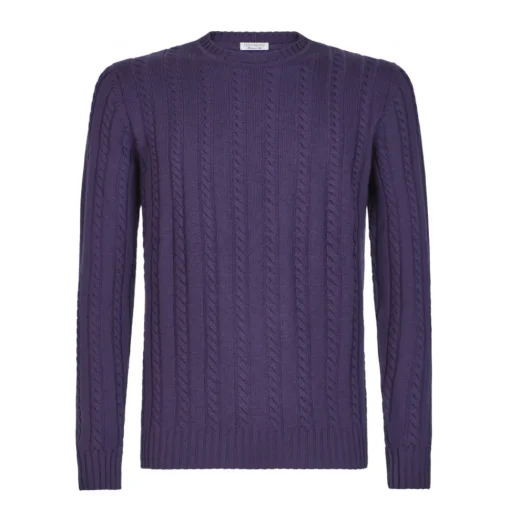 Viola Milano Knitwears-- Cable Knit Lambswool Sweater - Viola - Handmade in Italy - Luxury Exclusive Collection - Avvenice