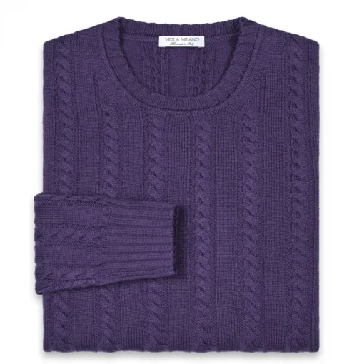 Viola Milano Knitwears-- Cable Knit Lambswool Sweater - Viola - Handmade in Italy - Luxury Exclusive Collection - Avvenice