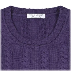 Viola Milano Knitwears-- Cable Knit Lambswool Sweater - Viola - Handmade in Italy - Luxury Exclusive Collection - Avvenice