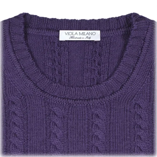 Viola Milano Knitwears-- Cable Knit Lambswool Sweater - Viola - Handmade in Italy - Luxury Exclusive Collection - Avvenice