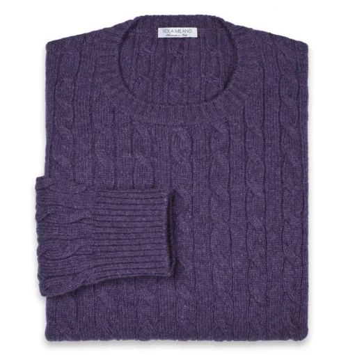 Viola Milano Knitwears-- Cable Knit Loro Piana Cashmere Sweater - Viola - Handmade in Italy - Luxury Exclusive Collection - Avvenice