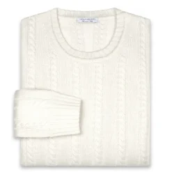 Viola Milano Knitwears-- Cable Knit Lambswool Sweater - Ivory - Handmade in Italy - Luxury Exclusive Collection - Avvenice