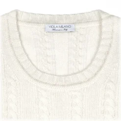 Viola Milano Knitwears-- Cable Knit Lambswool Sweater - Ivory - Handmade in Italy - Luxury Exclusive Collection - Avvenice