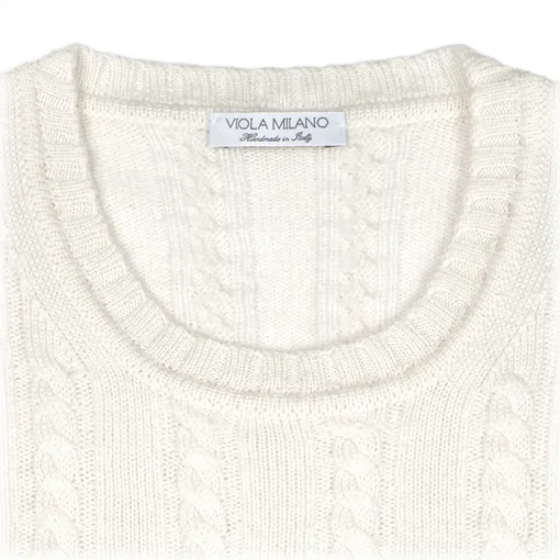 Viola Milano Knitwears-- Cable Knit Lambswool Sweater - Ivory - Handmade in Italy - Luxury Exclusive Collection - Avvenice
