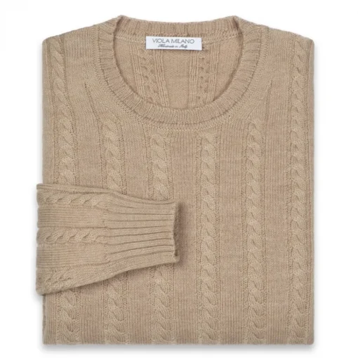 Viola Milano Knitwears-- Cable Knit Lambswool Sweater - Camel - Handmade in Italy - Luxury Exclusive Collection - Avvenice