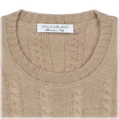 Viola Milano Knitwears-- Cable Knit Lambswool Sweater - Camel - Handmade in Italy - Luxury Exclusive Collection - Avvenice