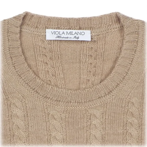 Viola Milano Knitwears-- Cable Knit Lambswool Sweater - Camel - Handmade in Italy - Luxury Exclusive Collection - Avvenice