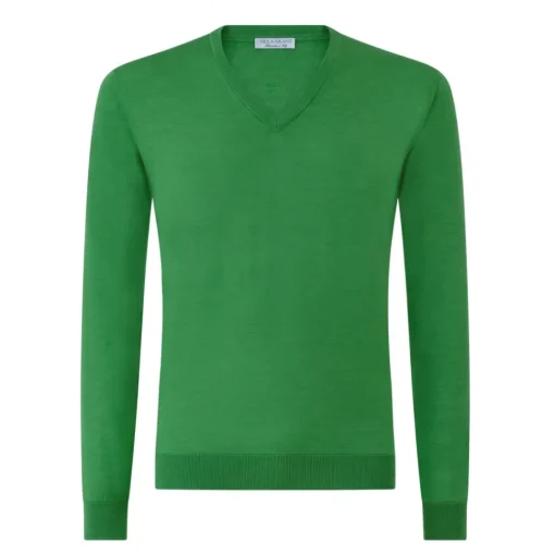 Viola Milano Knitwears-- Cashmere V-Neck Sweater - Apple - Handmade in Italy - Luxury Exclusive Collection - Avvenice