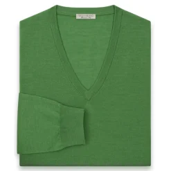 Viola Milano Knitwears-- Cashmere V-Neck Sweater - Apple - Handmade in Italy - Luxury Exclusive Collection - Avvenice