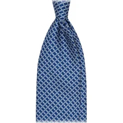 Viola Milano Ties & Bow Ties-- Chain Circle Handprinted Selftipped Silk Tie - Navy/White - Handmade in Italy - Luxury Exclusive Collection - Avvenice