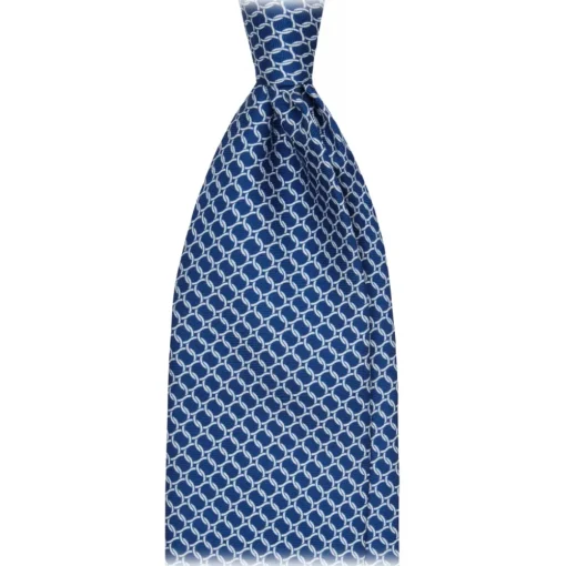 Viola Milano Ties & Bow Ties-- Chain Circle Handprinted Selftipped Silk Tie - Navy/White - Handmade in Italy - Luxury Exclusive Collection - Avvenice