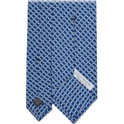 Viola Milano Ties & Bow Ties-- Chain Circle Handprinted Selftipped Silk Tie - Navy/White - Handmade in Italy - Luxury Exclusive Collection - Avvenice