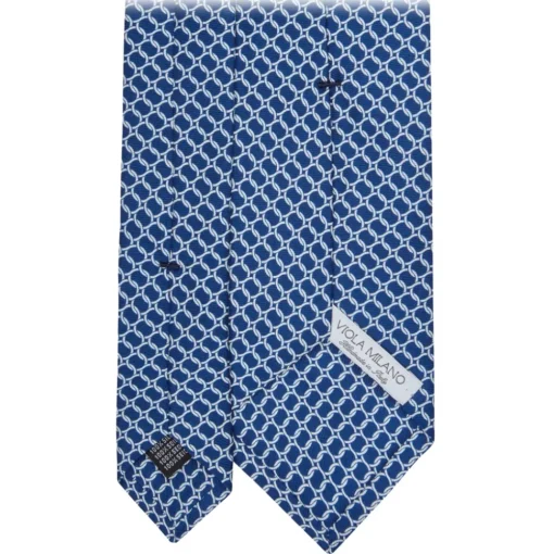 Viola Milano Ties & Bow Ties-- Chain Circle Handprinted Selftipped Silk Tie - Navy/White - Handmade in Italy - Luxury Exclusive Collection - Avvenice