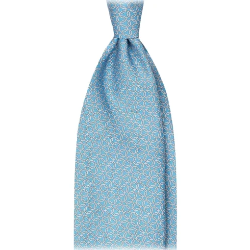 Viola Milano Ties & Bow Ties-- Chain Circle Selftipped Italian Silk Tie - Light Blue - Handmade in Italy - Luxury Exclusive Collection - Avvenice