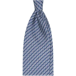 Viola Milano Ties & Bow Ties-- Chain Maillon Selftipped Italian Silk Tie - Navy / White - Made in Italy - Luxury Exclusive Collection - Avvenice