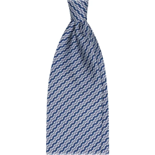 Viola Milano Ties & Bow Ties-- Chain Maillon Selftipped Italian Silk Tie - Navy / White - Made in Italy - Luxury Exclusive Collection - Avvenice