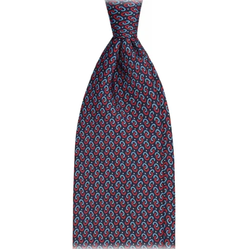 Viola Milano Ties & Bow Ties-- Chain Pattern Selftipped Silk Tie - Navy - Handmade in Italy - Luxury Exclusive Collection - Avvenice
