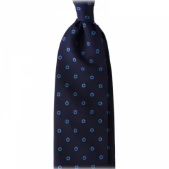 Viola Milano Ties & Bow Ties-- Circle Printed Selftipped Italian Silk Tie - Navy / Sea - Made in Italy - Luxury Exclusive Collection - Avvenice
