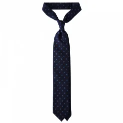 Viola Milano Ties & Bow Ties-- Circle Printed Selftipped Italian Silk Tie - Navy / Sea - Made in Italy - Luxury Exclusive Collection - Avvenice