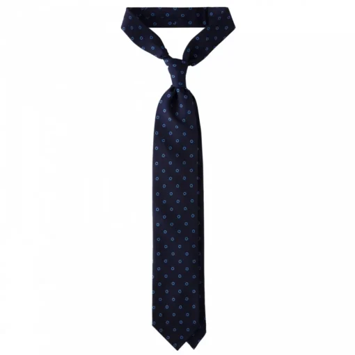 Viola Milano Ties & Bow Ties-- Circle Printed Selftipped Italian Silk Tie - Navy / Sea - Made in Italy - Luxury Exclusive Collection - Avvenice