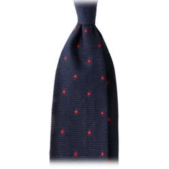 Viola Milano Ties & Bow Ties-- Classic Polka Dot 3-Fold Grenadine Tie - Navy / Red - Made in Italy - Luxury Exclusive Collection - Avvenice