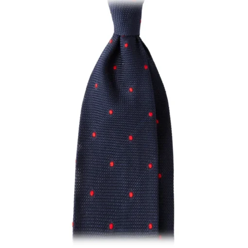 Viola Milano Ties & Bow Ties-- Classic Polka Dot 3-Fold Grenadine Tie - Navy / Red - Made in Italy - Luxury Exclusive Collection - Avvenice