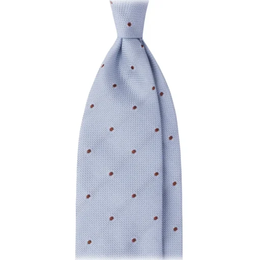 Viola Milano Ties & Bow Ties-- Classic Polka Dot 3-Fold Grenadine Tie - Light Blue/Brown - Handmade in Italy - Luxury Exclusive Collection - Avvenice