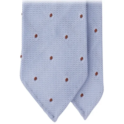 Viola Milano Ties & Bow Ties-- Classic Polka Dot 3-Fold Grenadine Tie - Light Blue/Brown - Handmade in Italy - Luxury Exclusive Collection - Avvenice