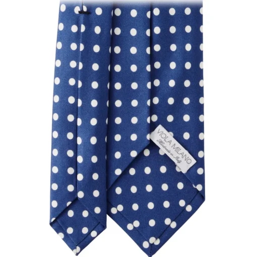 Viola Milano Ties & Bow Ties-- Classic Polka Dot Selftipped Silk Tie - Blue/White - Handmade in Italy - Luxury Exclusive Collection - Avvenice