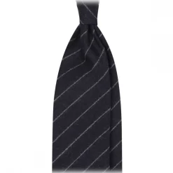 Viola Milano Ties & Bow Ties-- Classic Shalk Stripe Untipped Flannel Tie - Navy - Made in Italy - Luxury Exclusive Collection - Avvenice