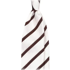 Viola Milano Ties & Bow Ties-- Classic Stripe Selftipped Silk Jacquard Tie - Brown / Navy - Made in Italy - Luxury Exclusive Collection - Avvenice