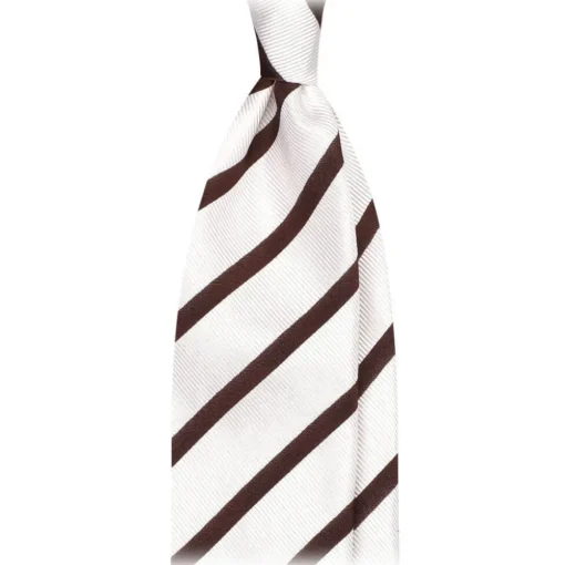 Viola Milano Ties & Bow Ties-- Classic Stripe Selftipped Silk Jacquard Tie - Brown / Navy - Made in Italy - Luxury Exclusive Collection - Avvenice