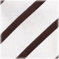 Viola Milano Ties & Bow Ties-- Classic Stripe Selftipped Silk Jacquard Tie - Brown / Navy - Made in Italy - Luxury Exclusive Collection - Avvenice