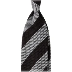 Viola Milano Ties & Bow Ties-- Classic Stripe 3-Fold Grenadine Tie - Brown/White - Handmade in Italy - Luxury Exclusive Collection - Avvenice