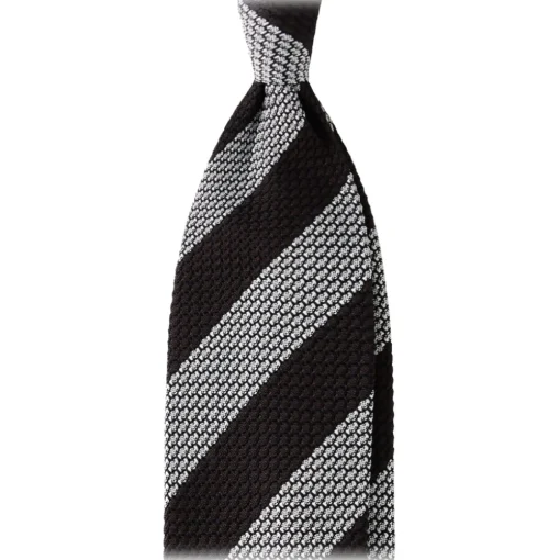 Viola Milano Ties & Bow Ties-- Classic Stripe 3-Fold Grenadine Tie - Brown/White - Handmade in Italy - Luxury Exclusive Collection - Avvenice