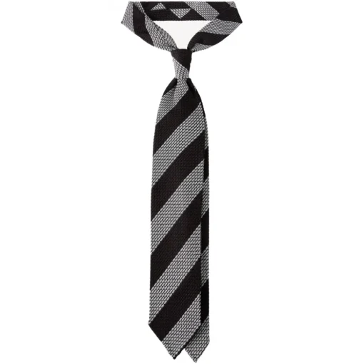 Viola Milano Ties & Bow Ties-- Classic Stripe 3-Fold Grenadine Tie - Brown/White - Handmade in Italy - Luxury Exclusive Collection - Avvenice